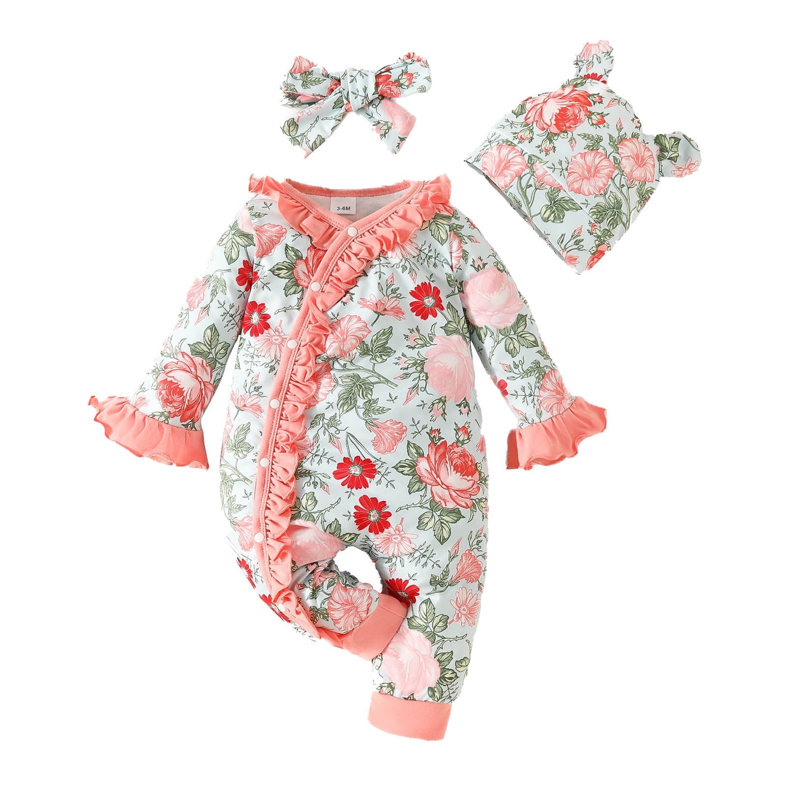 Baby Girls One-Pieces Long Sleeve Floral Print Pullover Romper Jumpsuit Cute Dailywear One-Pieces Clothes