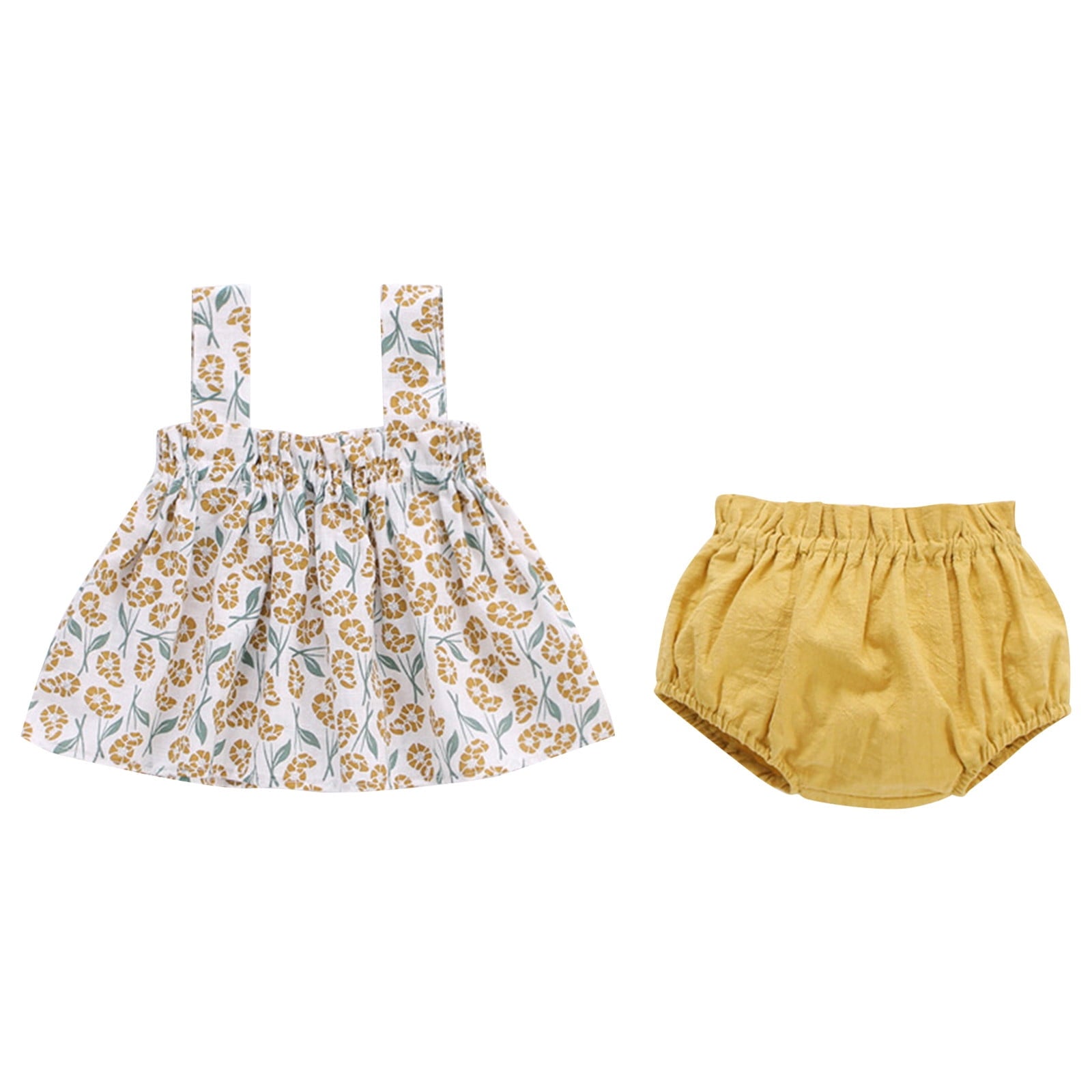 Caqnni Baby Girl Clothes Toddler Summer Outfits Cute Bow Print T-Shirt + Shorts 2pcs Set 6 Months-5 Years Old T-Shirt Set Yellow 6-9 Months