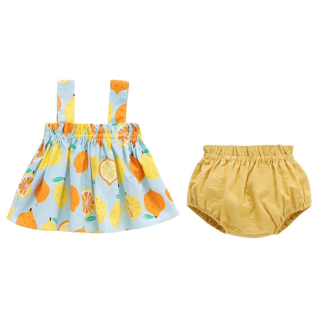 Caqnni Baby Girl Clothes Toddler Summer Outfits Cute Bow Print T-Shirt + Shorts 2pcs Set 6 Months-5 Years Old T-Shirt Set Yellow 6-9 Months