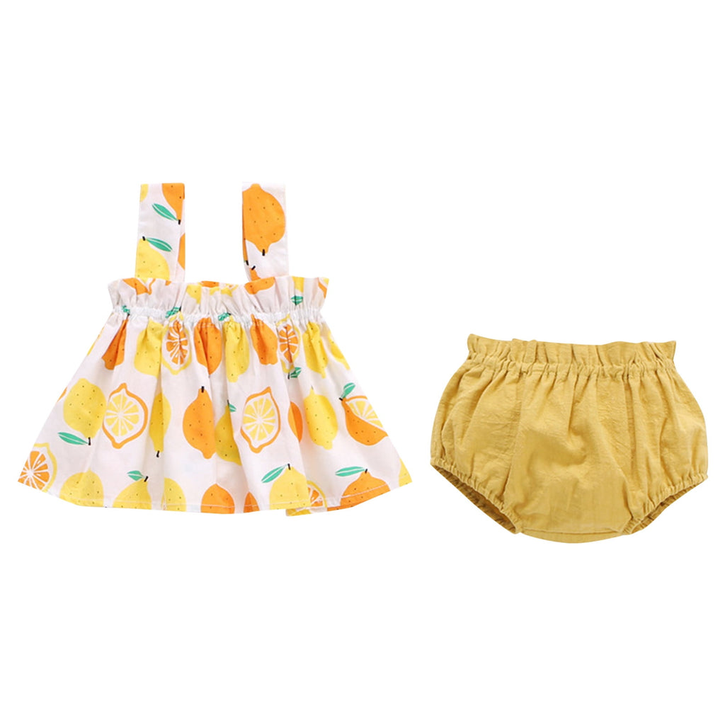 Caqnni Baby Girl Clothes Toddler Summer Outfits Cute Bow Print T-Shirt + Shorts 2pcs Set 6 Months-5 Years Old T-Shirt Set Yellow 6-9 Months