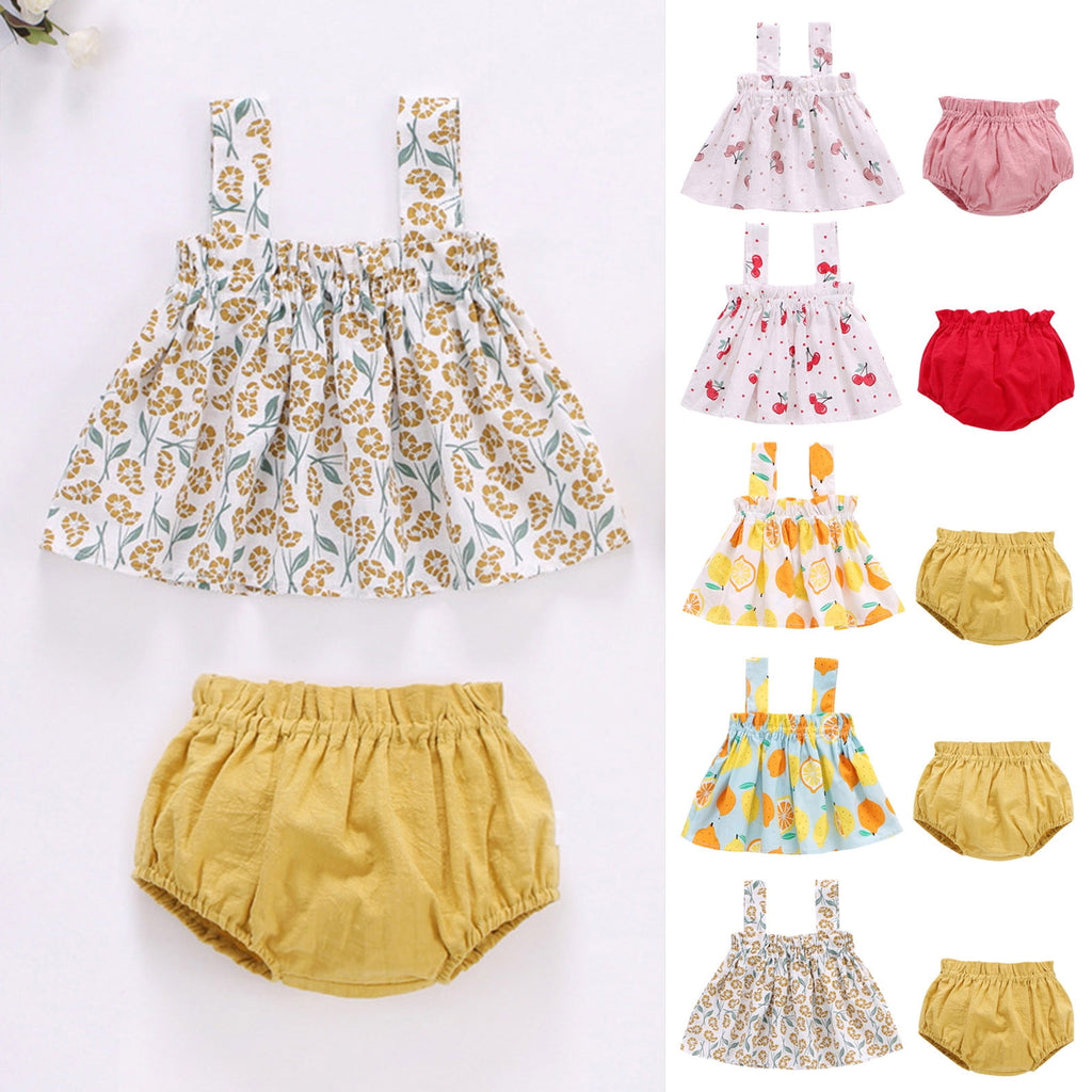 Caqnni Baby Girl Clothes Toddler Summer Outfits Cute Bow Print T-Shirt + Shorts 2pcs Set 6 Months-5 Years Old T-Shirt Set Yellow 6-9 Months