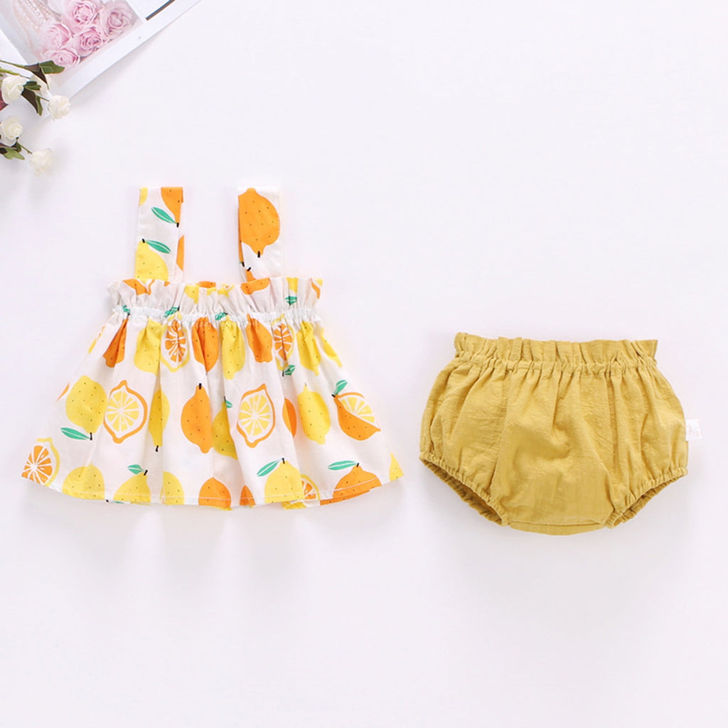 Caqnni Baby Girl Clothes Toddler Summer Outfits Cute Bow Print T-Shirt + Shorts 2pcs Set 6 Months-5 Years Old T-Shirt Set Yellow 6-9 Months